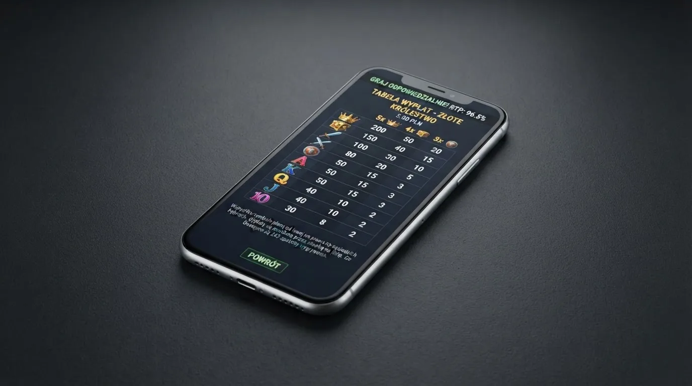 ekran automatu online z otwartą tabelą wypłat pokazującą wartość procentową RTP