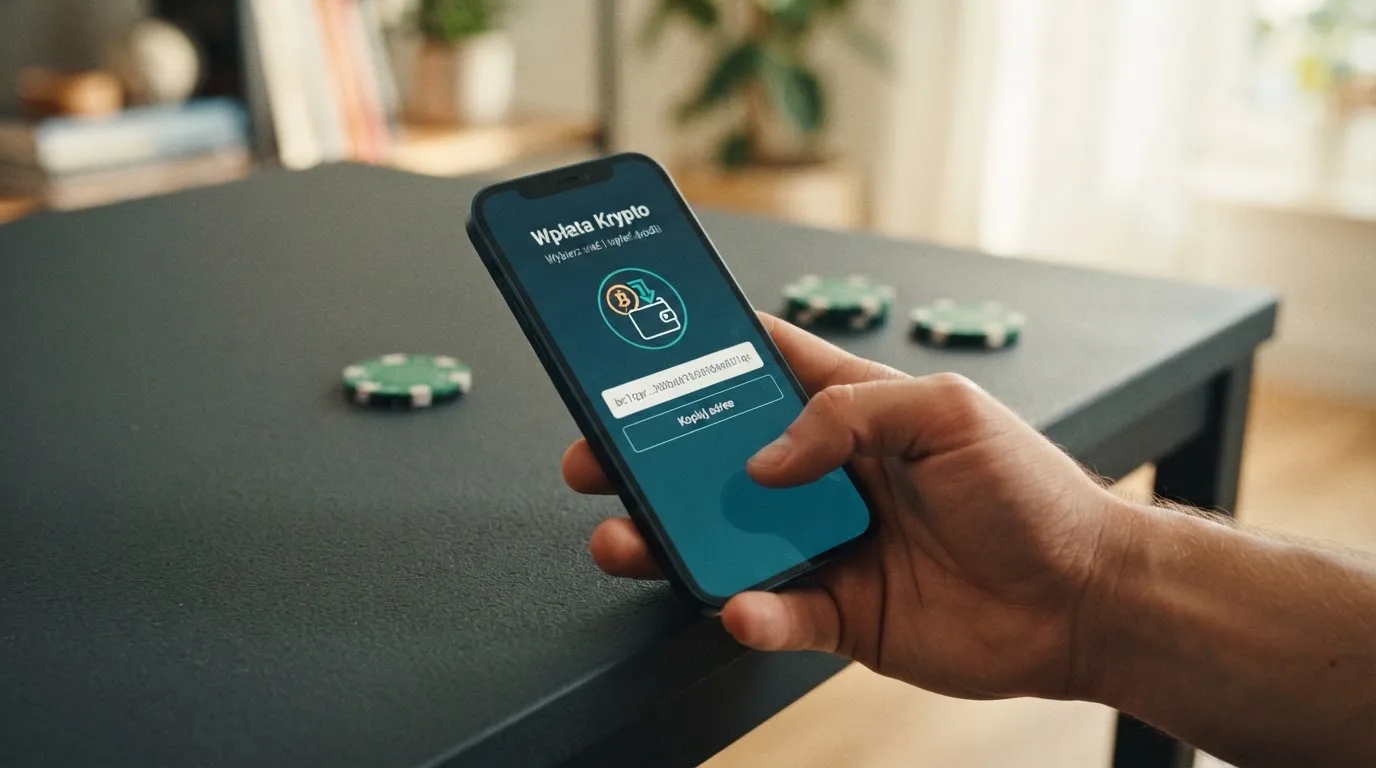 Zbliżenie na formularz wpłaty w kasynie online z polem na adres portfela kryptowalutowego BNB Smart Chain.