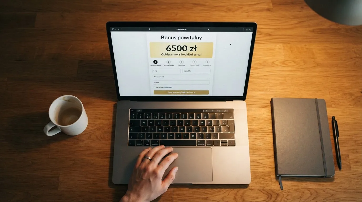 Ekran z warunkami bonusu powitalnego podczas rejestracji w kasynie online