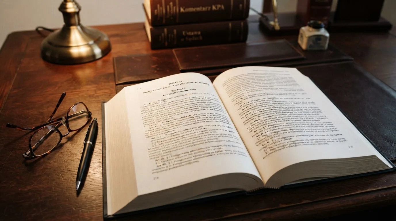 Wydrukowany tekst ustawy o grach hazardowych otwarty na artykule 5, obok okularów i długopisu na biurku